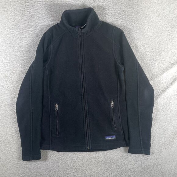 Patagonia Synchilla Sweater Womens Small Black Full Zip Slimming Broken Zip Tab - Picture 1 of 16